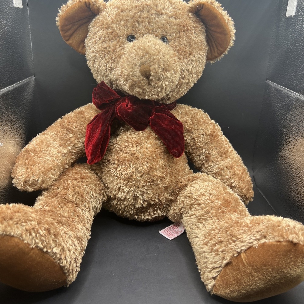 Vintage 80's Russ Berrie & Co "Chips" Teddy Bear With Red Bow - approx 19'